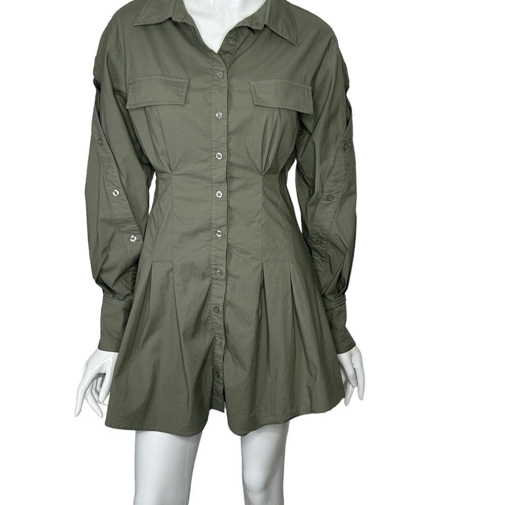 Whiteroom + Cactus Green Dress Small Long Sleeve Button Front Mini